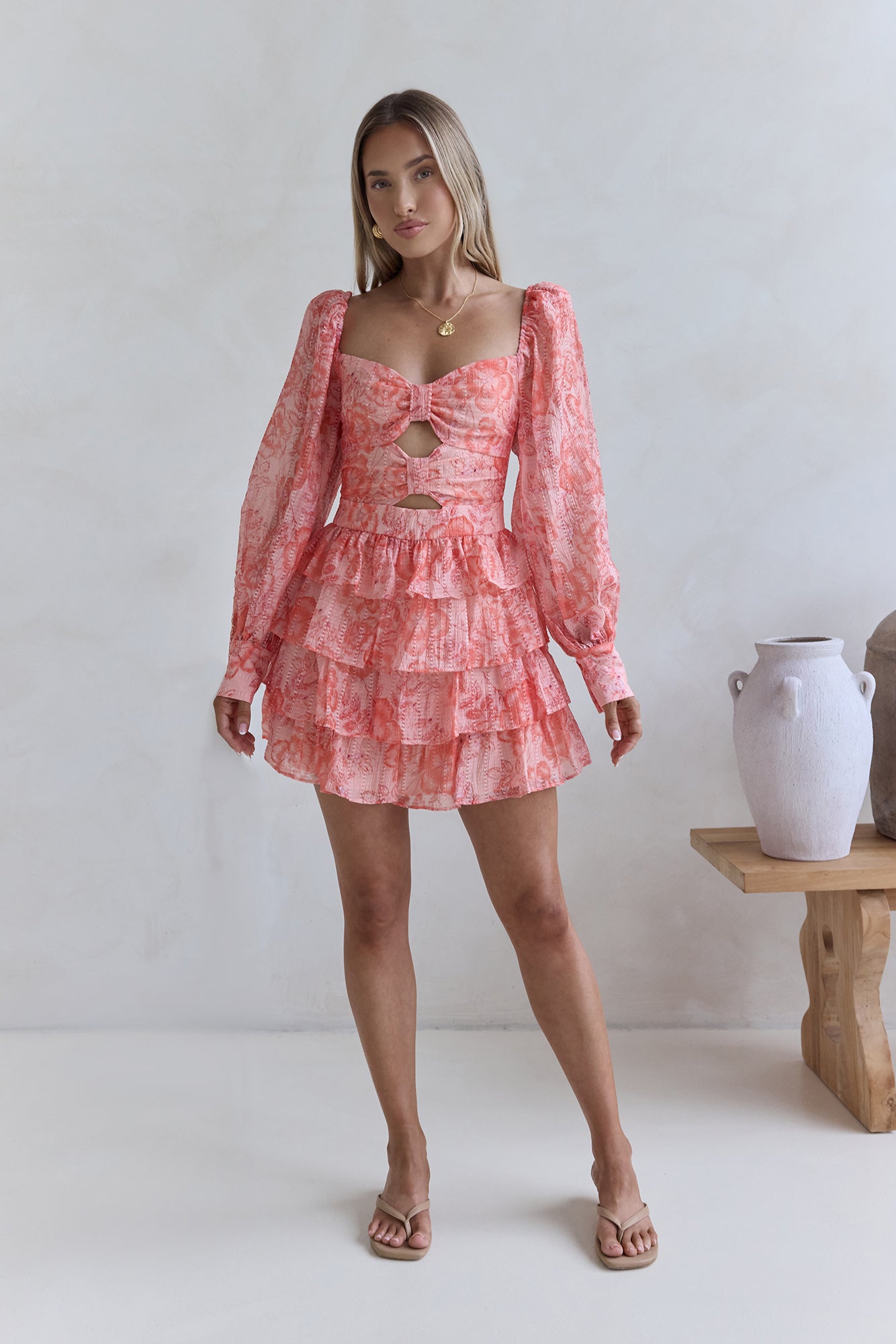Amber Trails Long Sleeve Mini Dress Pink-Trogz
