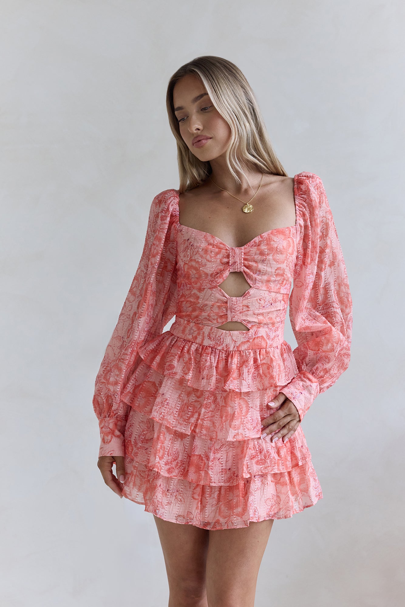 Amber Trails Long Sleeve Mini Dress Pink-Trogz