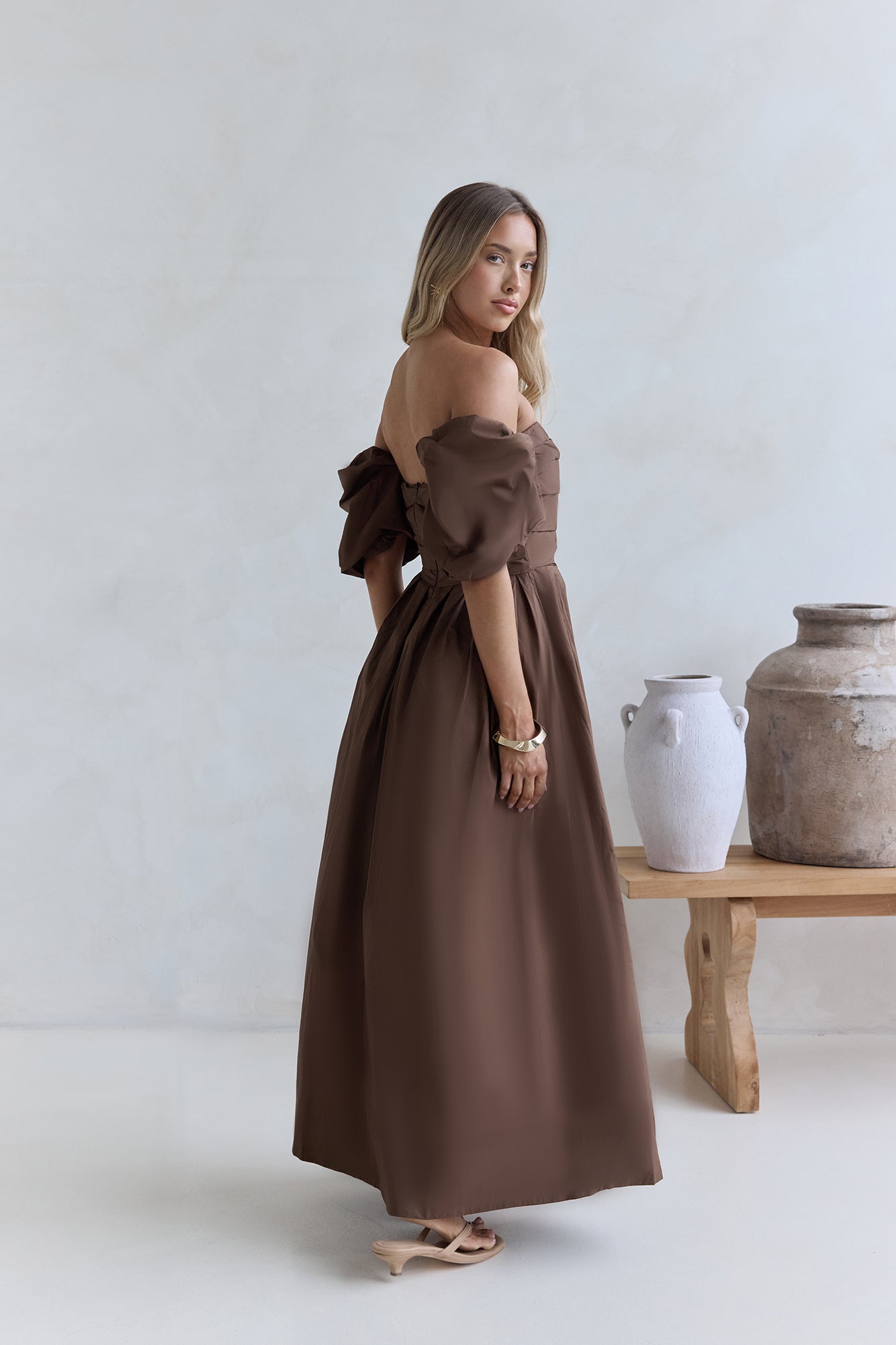Bella Off-Shoulder Maxi Dress Chocolate-Trogz