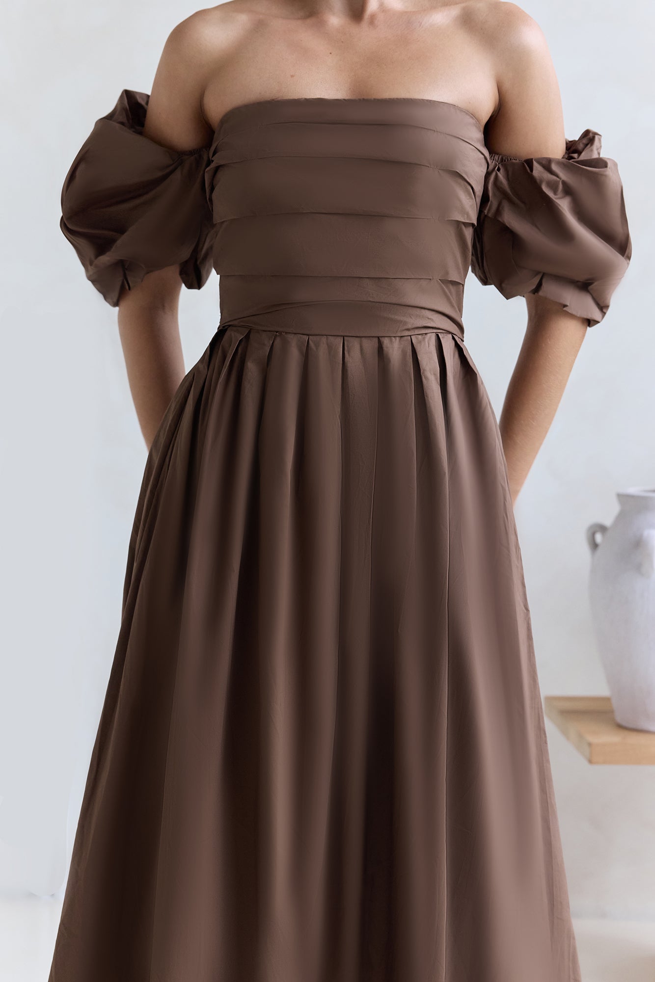 Bella Off-Shoulder Maxi Dress Chocolate-Trogz