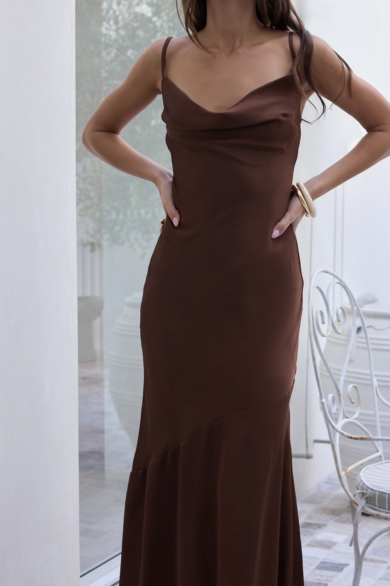 Brilliant Belle Satin Maxi Dress Brown-Trogz