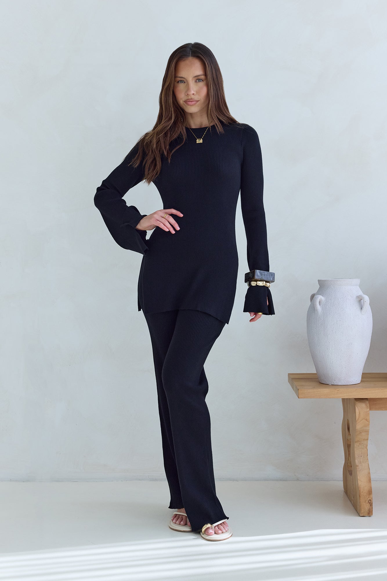 Cosy Holidays Long Sleeve Ribbed Top Black-Trogz