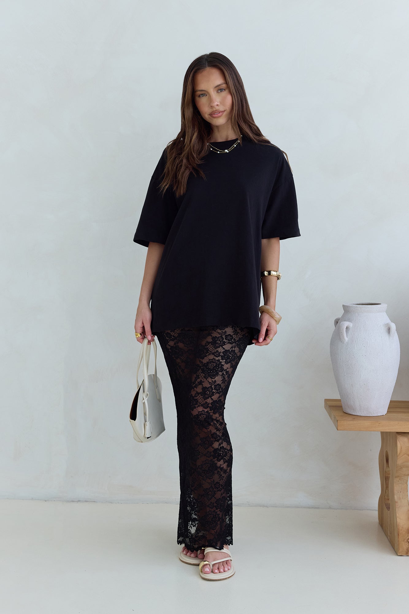 Date In Soho Sheer Lace Maxi Skirt Black-Trogz