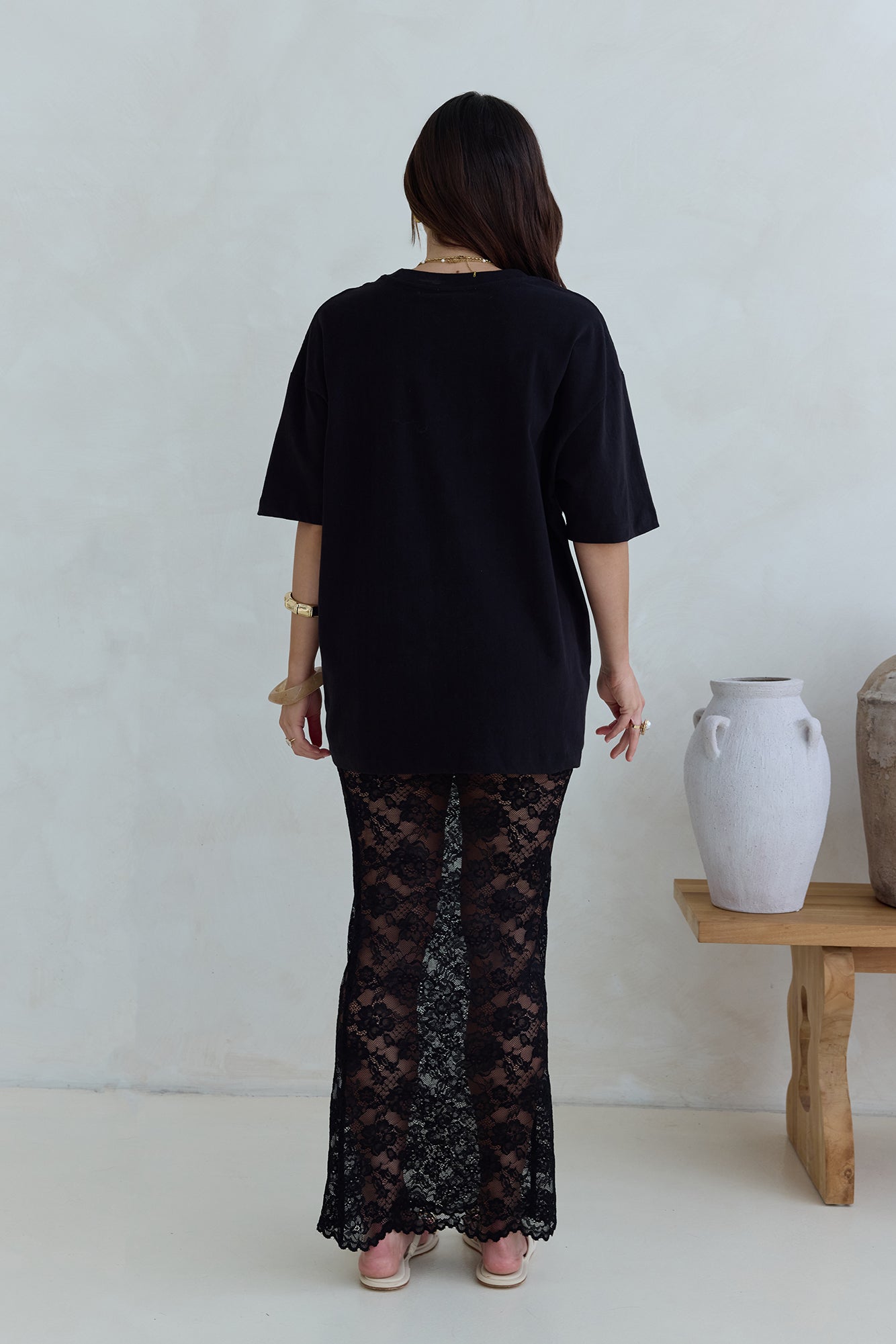 Date In Soho Sheer Lace Maxi Skirt Black-Trogz