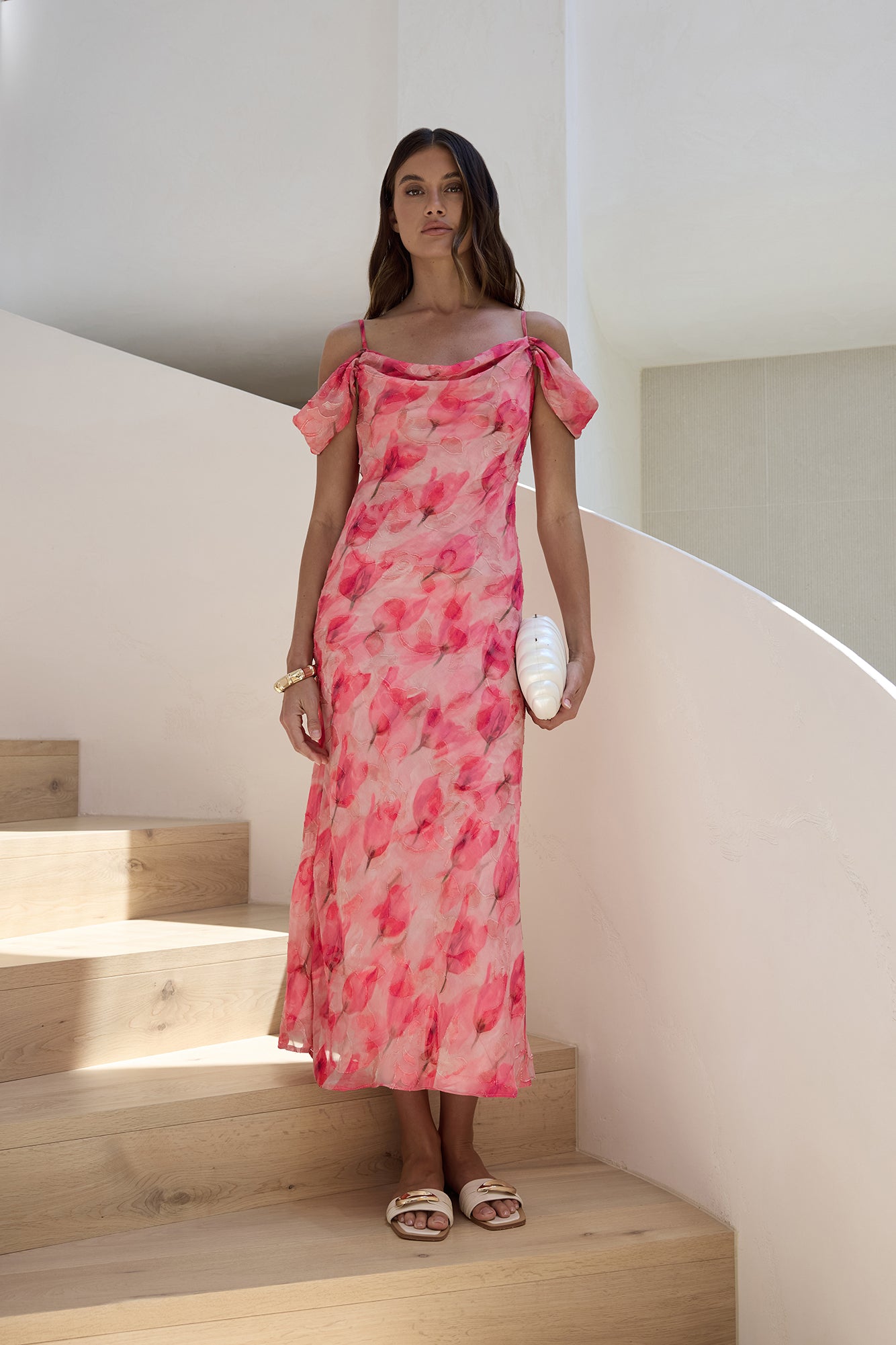 Aurora Skies Off Shoulder Maxi Dress Pink-Trogz