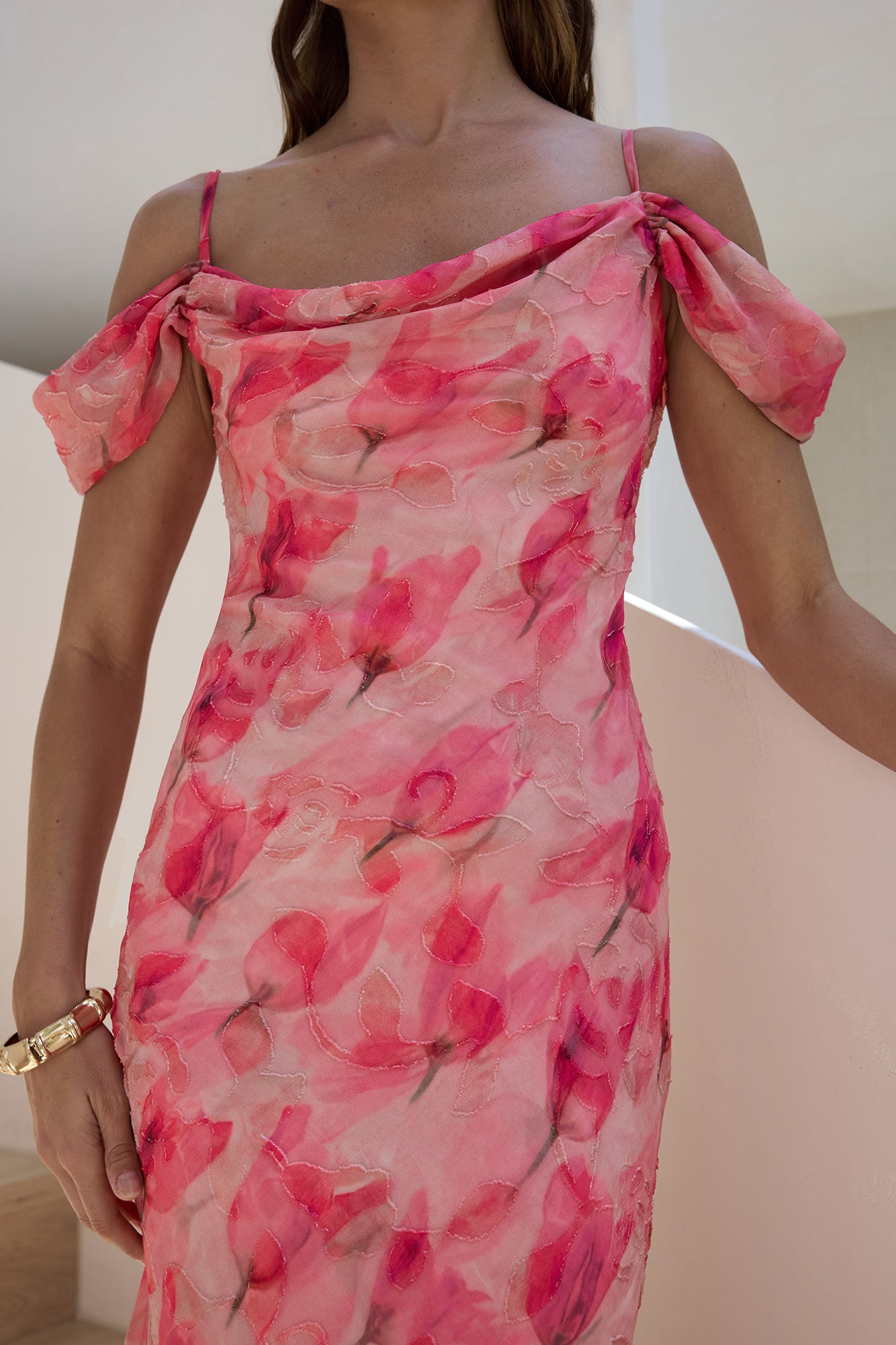 Aurora Skies Off Shoulder Maxi Dress Pink-Trogz