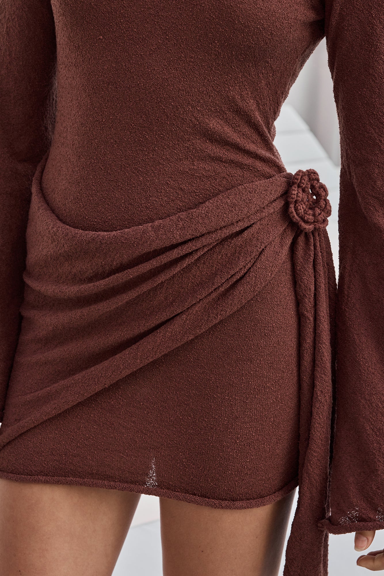 City Of Luxe Long Sleeve Knit Mini Dress Brown-Trogz