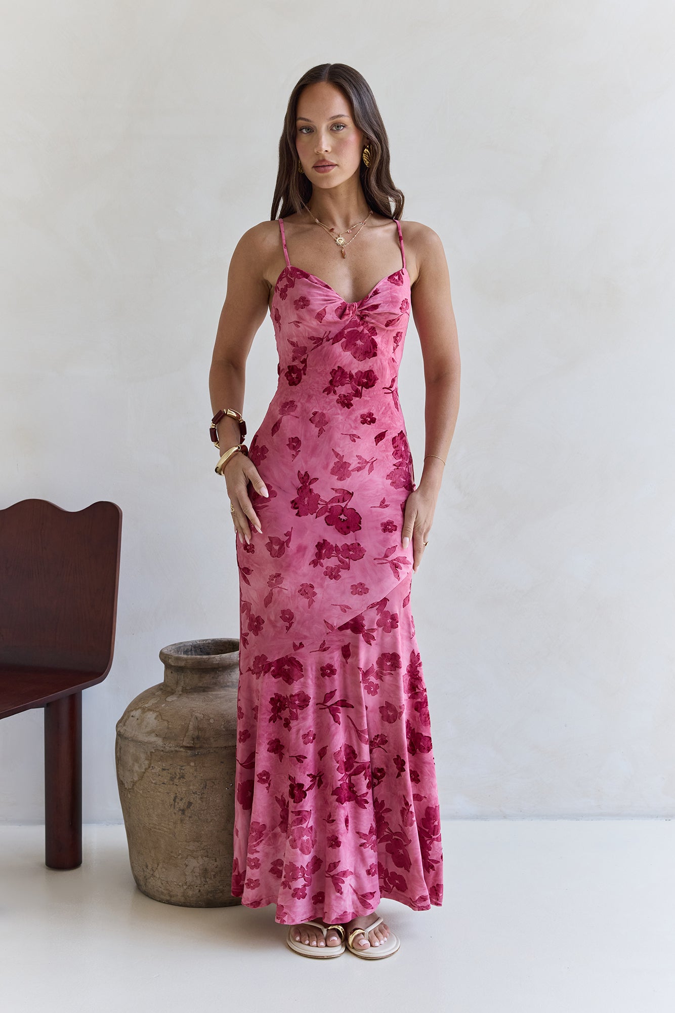 Bed Of Flowers Mesh Maxi Dress Pink-Trogz
