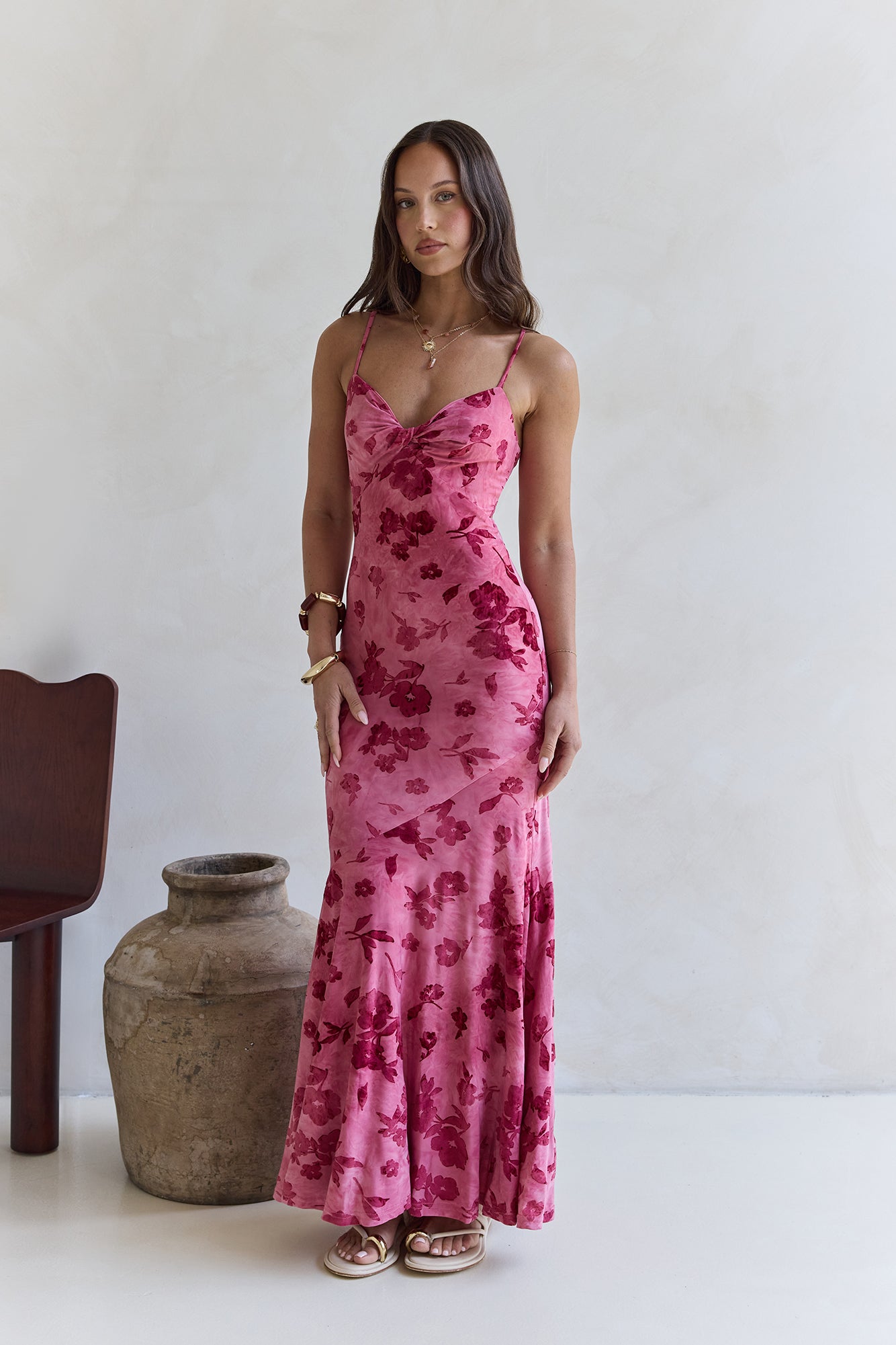 Bed Of Flowers Mesh Maxi Dress Pink-Trogz