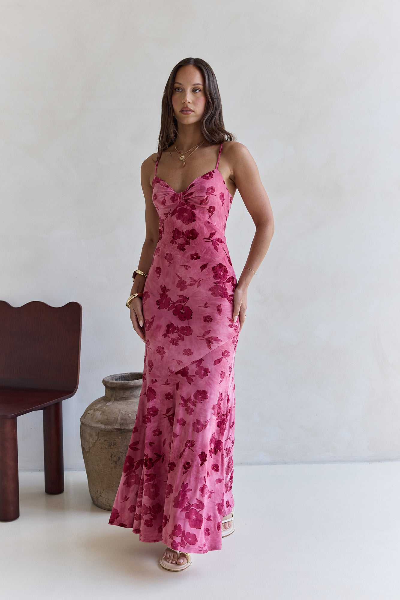 Bed Of Flowers Mesh Maxi Dress Pink-Trogz