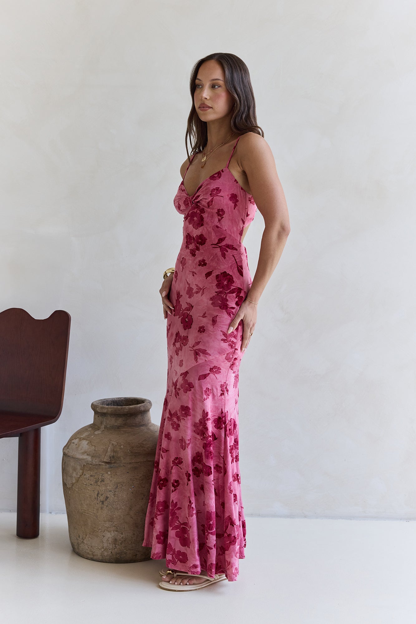 Bed Of Flowers Mesh Maxi Dress Pink-Trogz