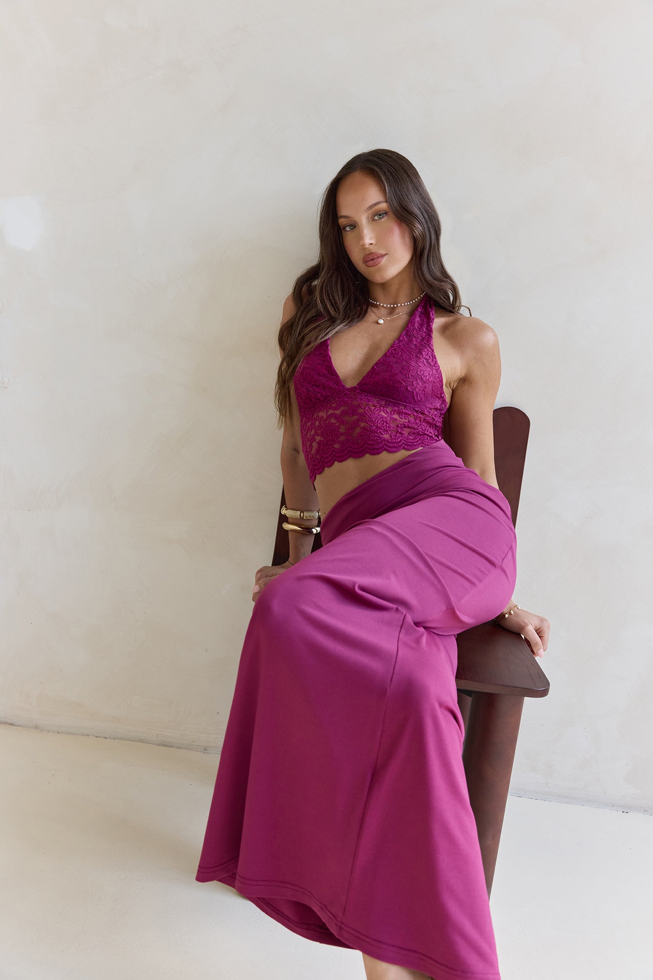 Best Believe Lace Halter Maxi Dress Plum-Trogz