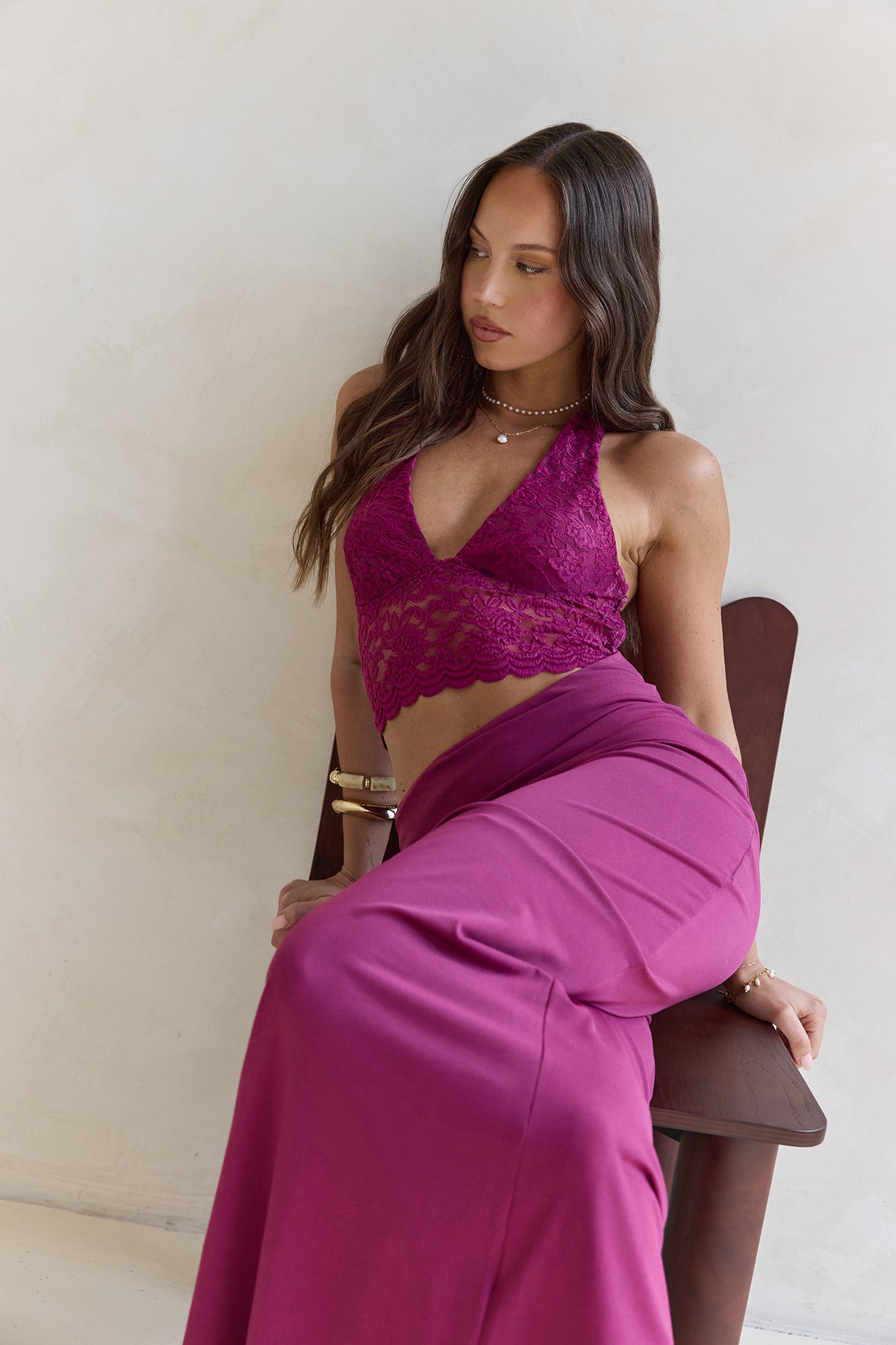 Best Believe Lace Halter Maxi Dress Plum-Trogz