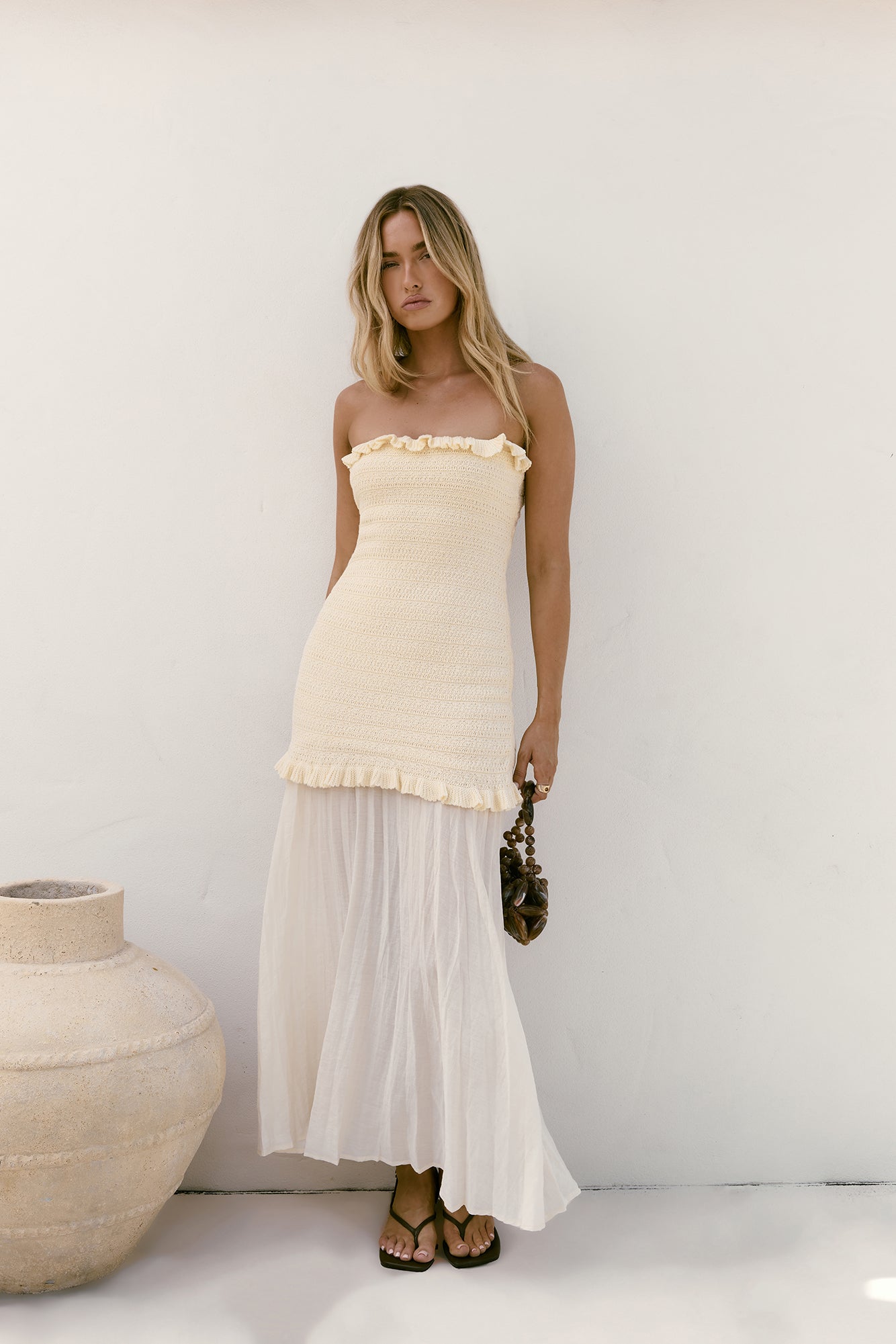 Dear Valentine Strapless Maxi Dress Cream-Trogz