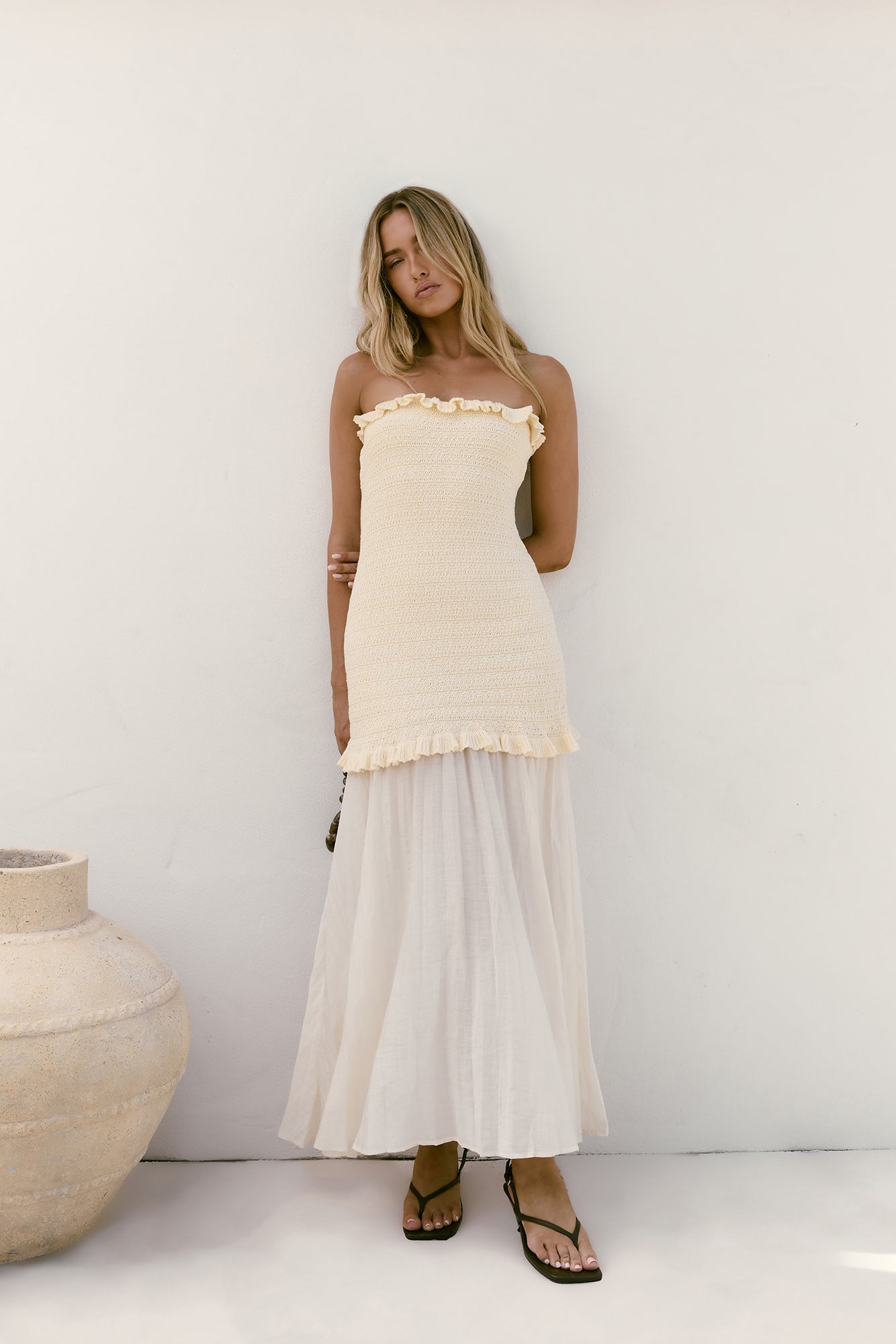 Dear Valentine Strapless Maxi Dress Cream-Trogz