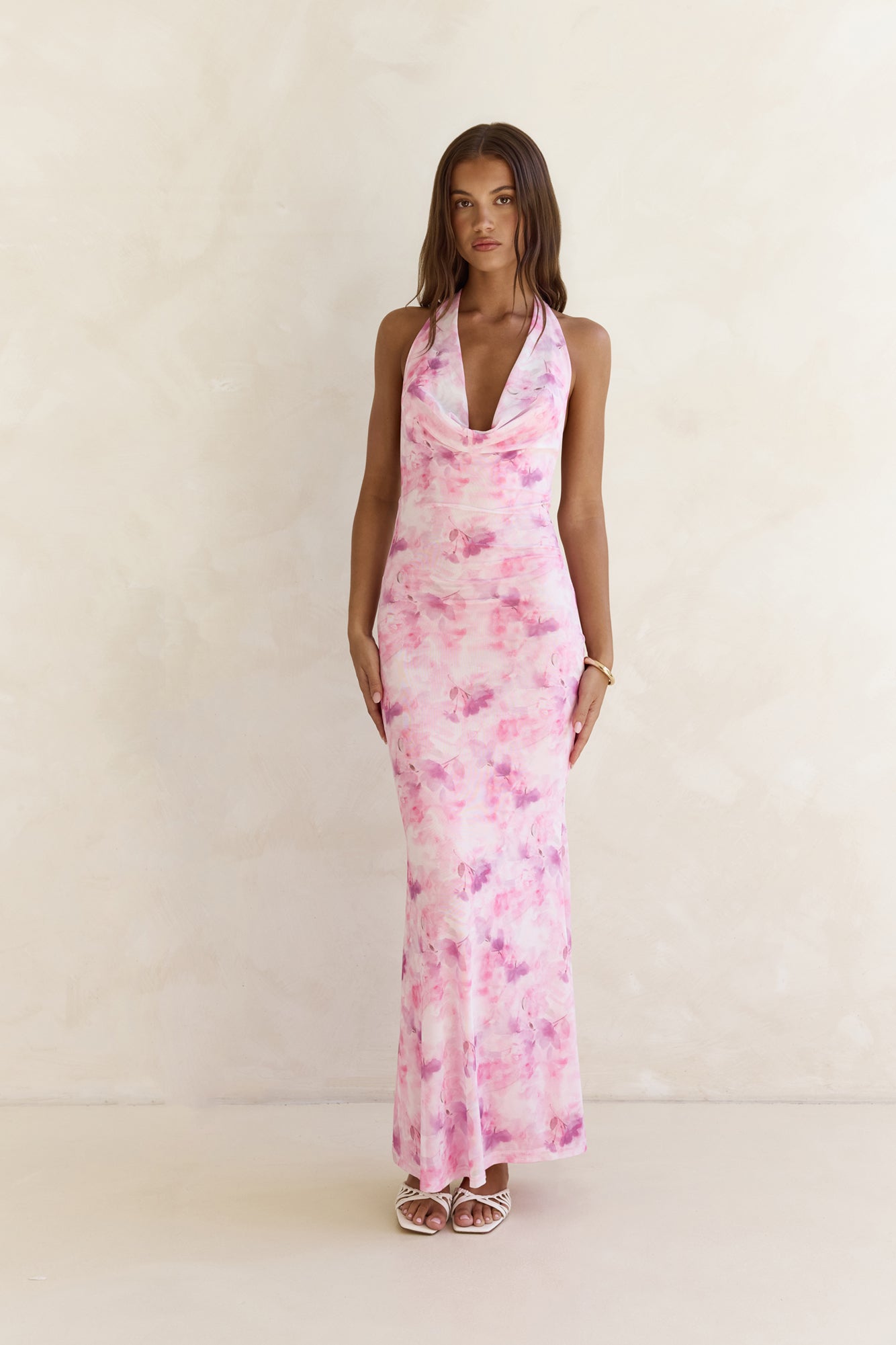 Blooming Loves Mesh Halter Maxi Dress Pink-Trogz