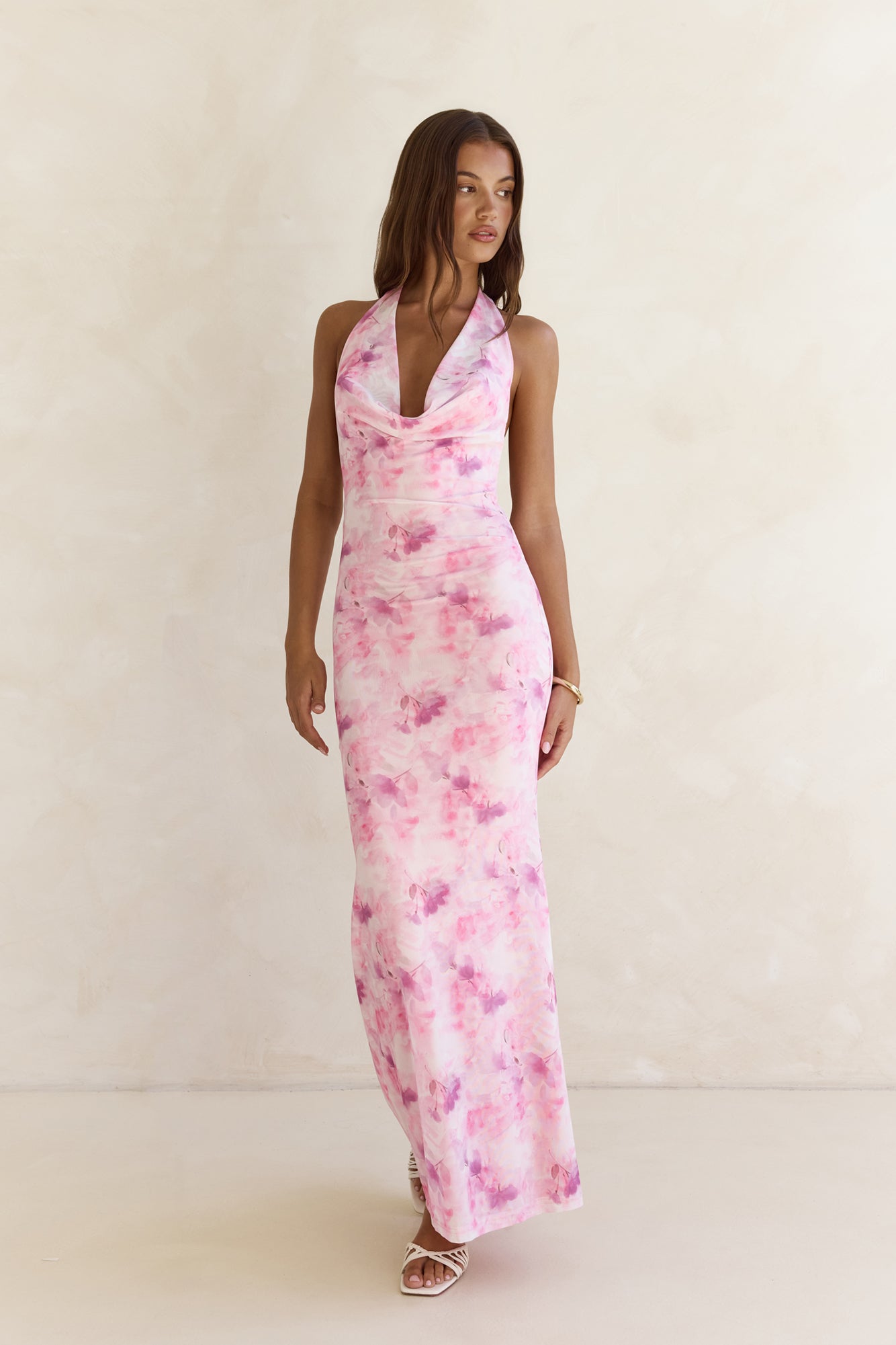 Blooming Loves Mesh Halter Maxi Dress Pink-Trogz