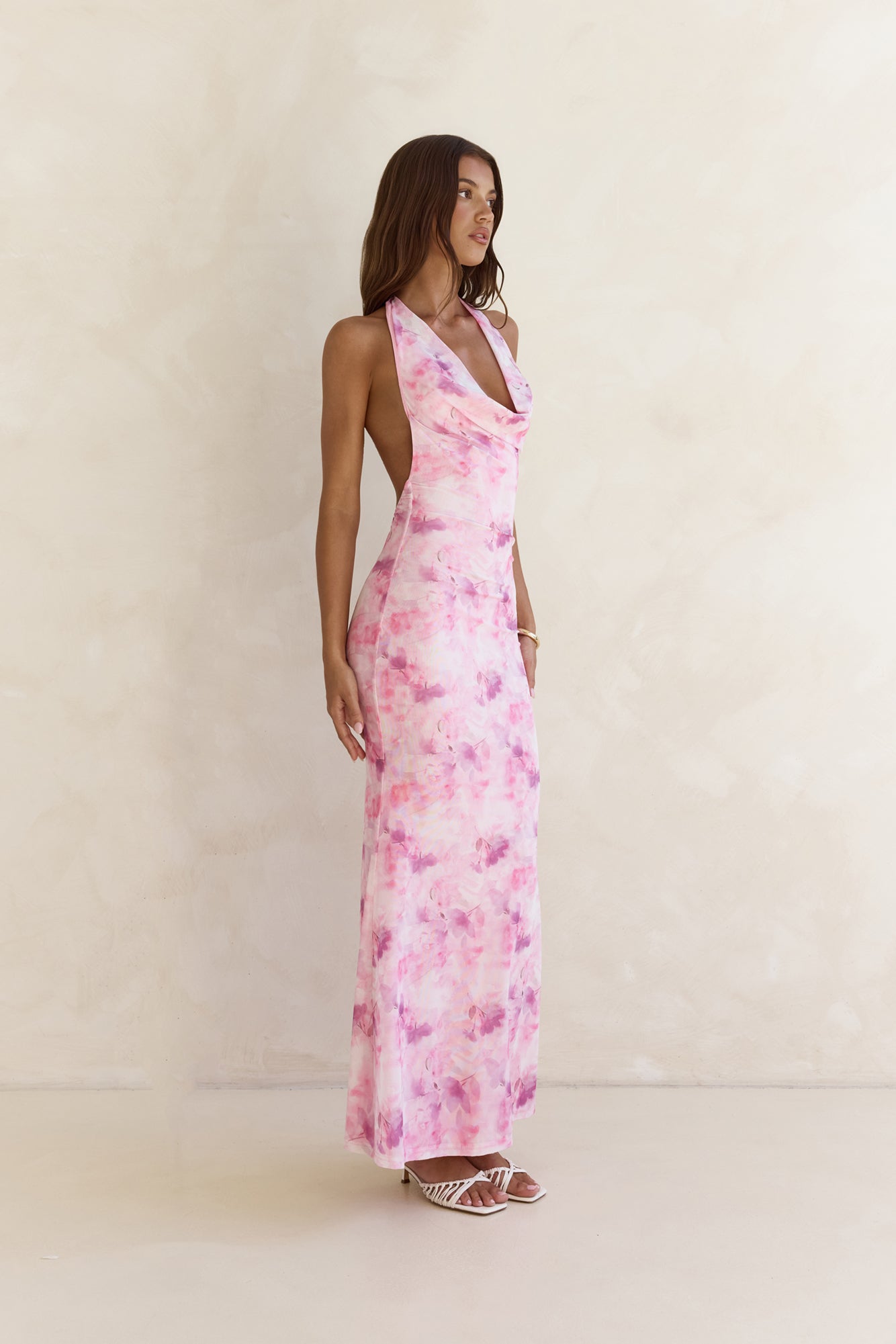 Blooming Loves Mesh Halter Maxi Dress Pink-Trogz