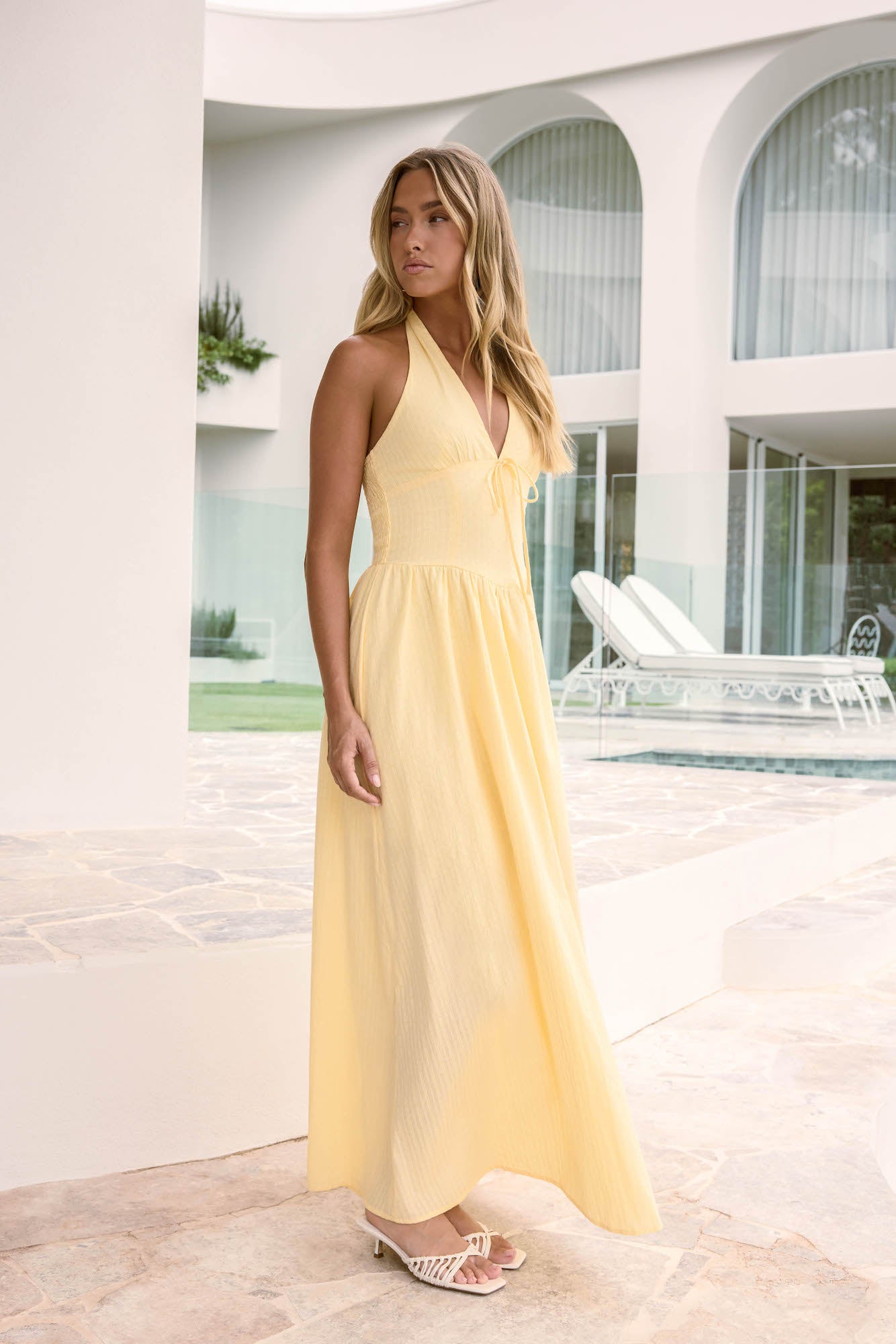 Arrietty Halter Maxi Dress Yellow-Trogz