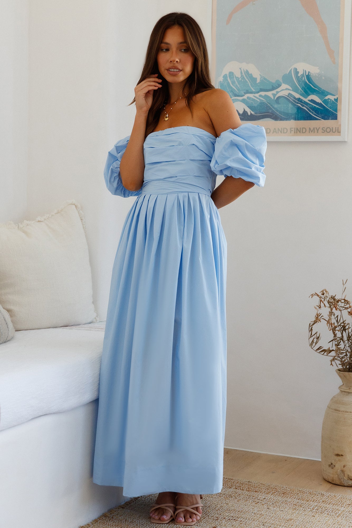 Bella Off Shoulder Maxi Dress Blue-Trogz