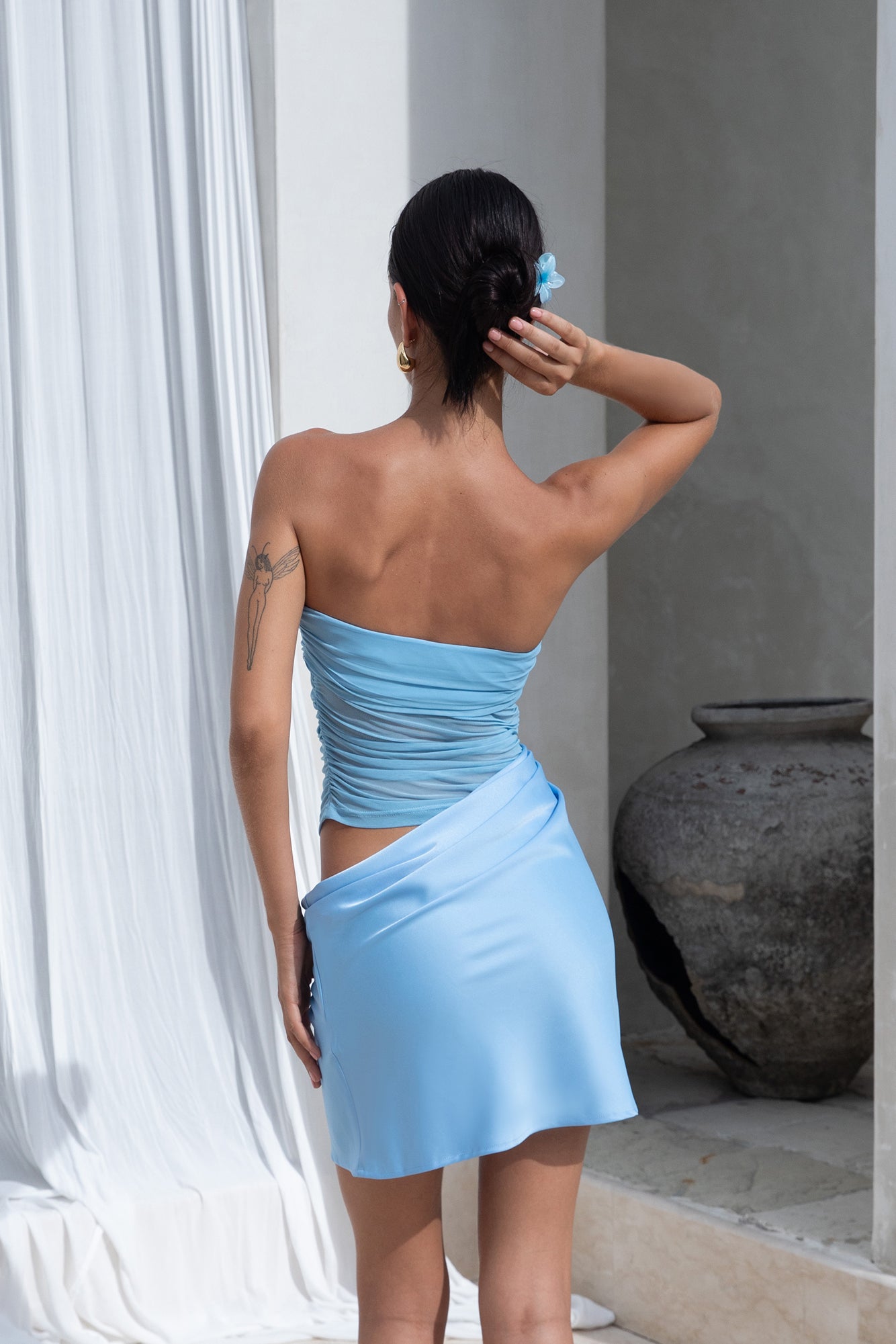 Call Me Darling Strapless Mesh Mini Dress Blue-Trogz