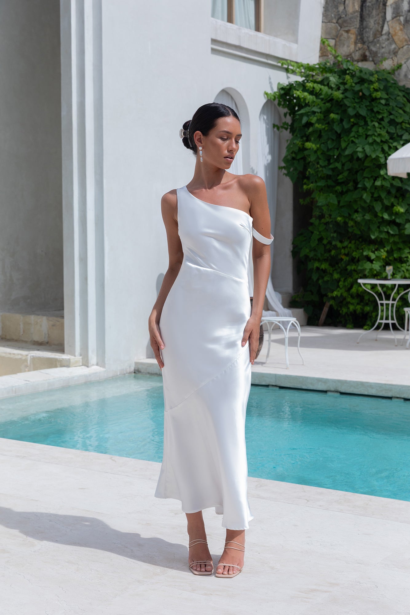 Angelica Satin Maxi Dress White-Trogz