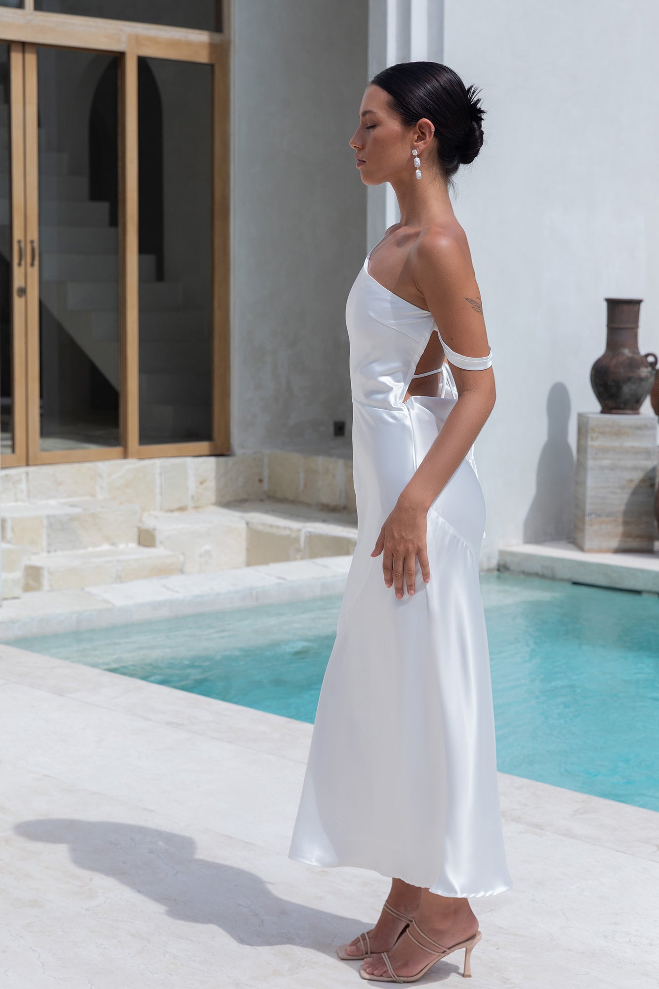 Angelica Satin Maxi Dress White-Trogz