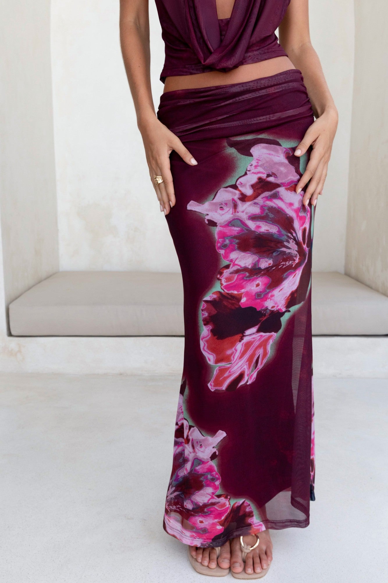 Bloom At Dawn Mesh Maxi Skirt Plum-Trogz