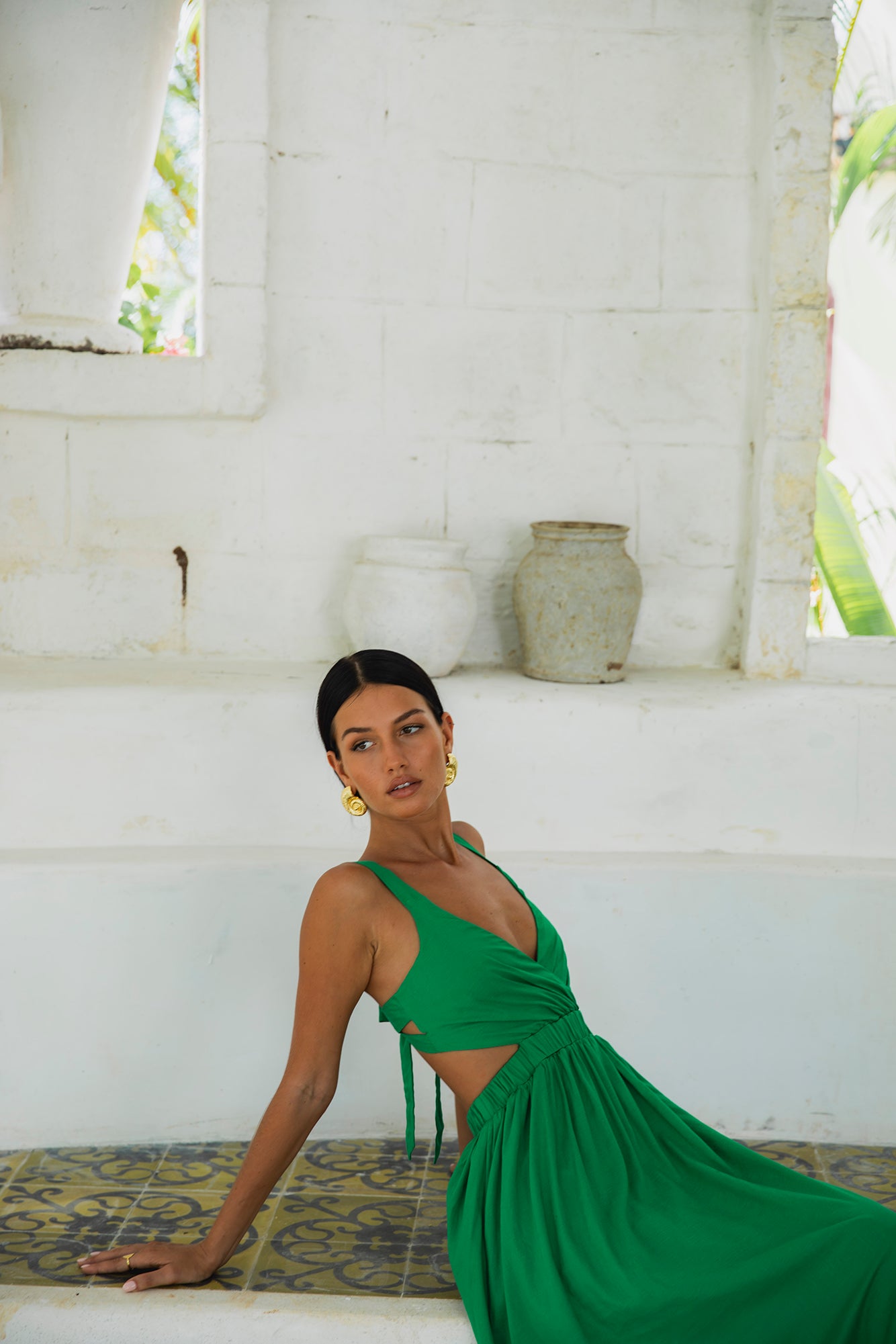 All The Girls Linen Maxi Dress Green-Trogz