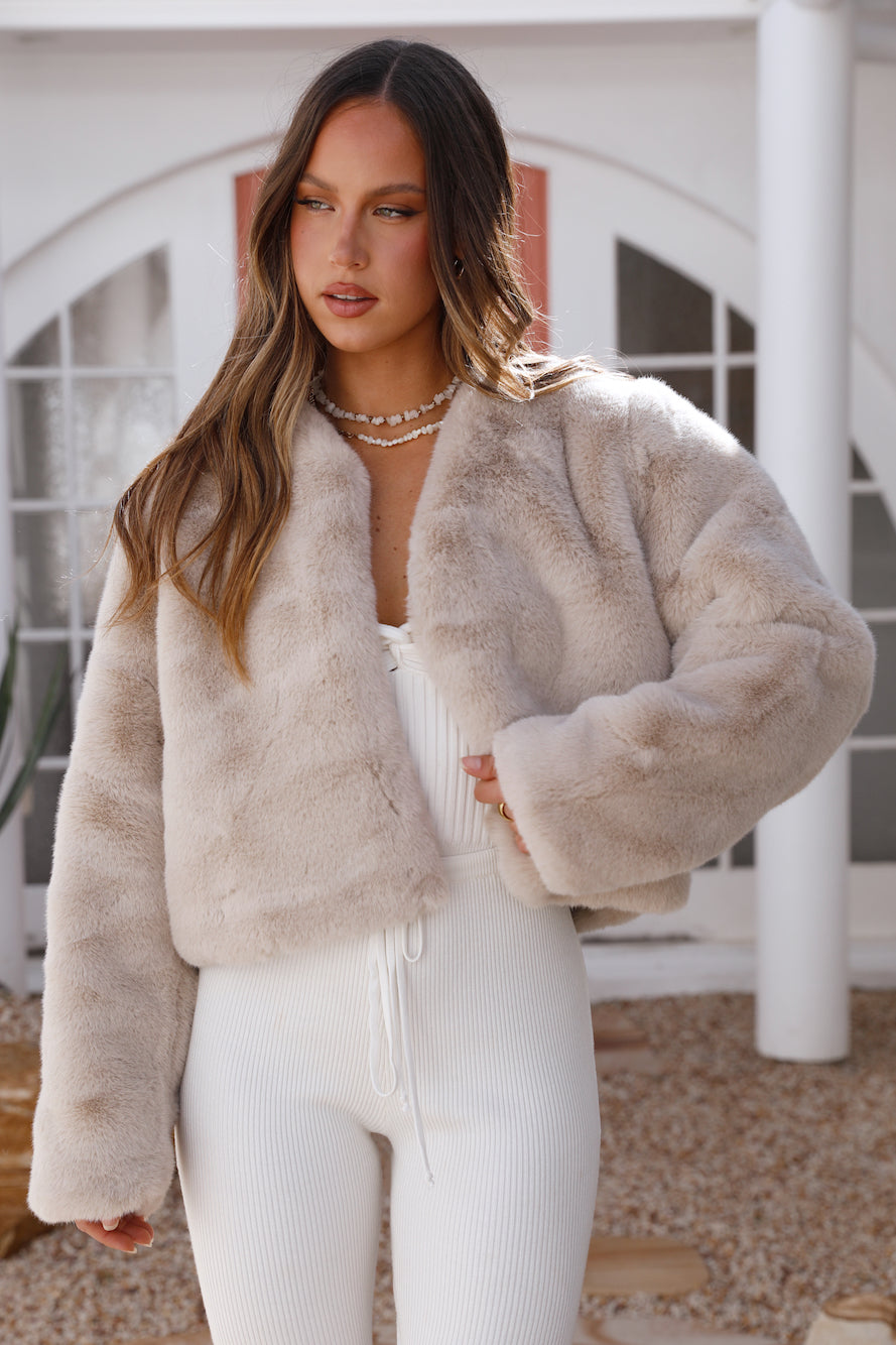 Day By Day Faux Fur Cropped Jacket Beige-Trogz