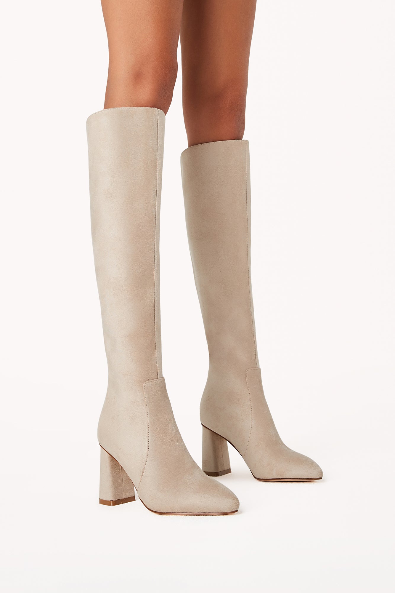 Ulyssa Knee High Boots Cream Suede-Trogz