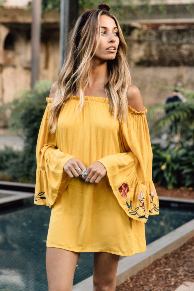 Abbey Lee Dress Mustard-Trogz