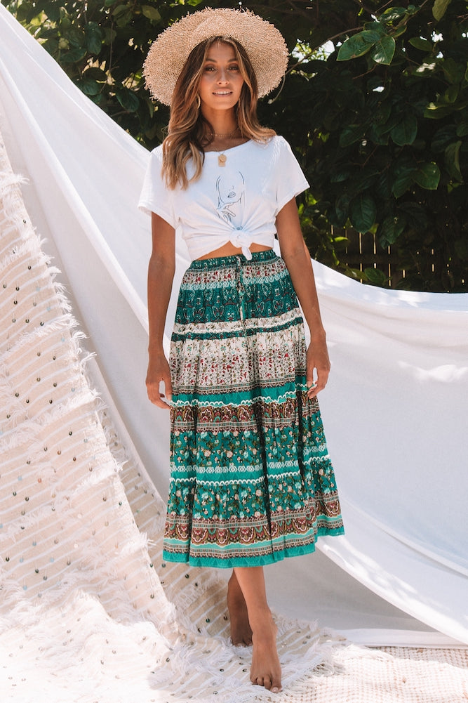 Aquanetta Midi Skirt Green-Trogz