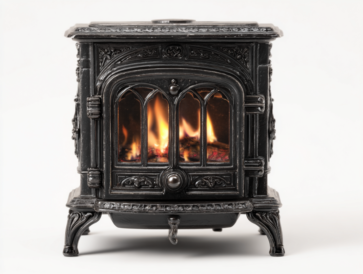 Cheminée électrique style poêle en fonte décorative pour intérieur 48x32x55 cm - noir - effet flamme réaliste-Cottamyyard