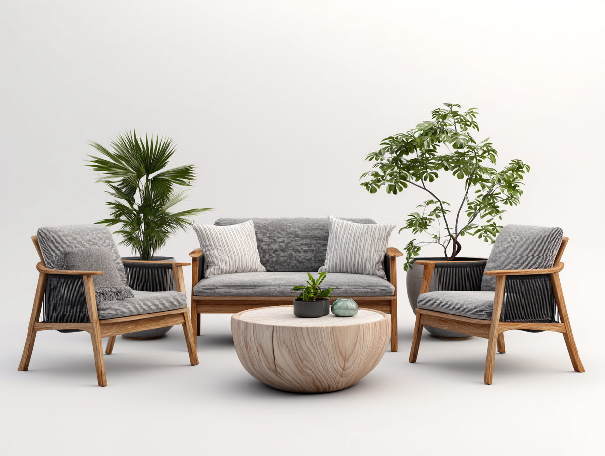 Canapé de jardin en bois et tissu 180x75x78 cm - Gris - Salon d'extérieur style naturel contemporain-Cottamyyard