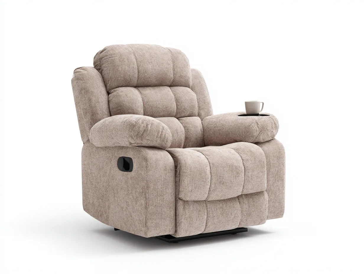 Fauteuil relax en tissu rembourré pour salon 95x90x102 cm - beige - confort inclinable-Cottamyyard