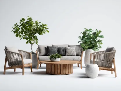 Canapé de jardin bois et corde tressée - fauteuils - table basse 185x80x78 cm - gris - style naturel contemporain-Cottamyyard