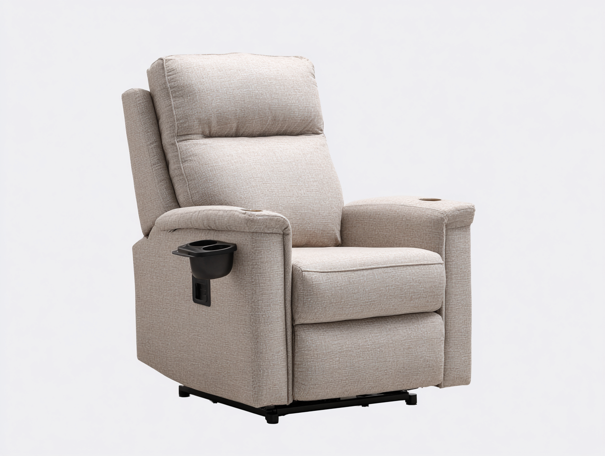 Fauteuil relax tissu rembourré avec porte-gobelet 95x90x105 cm - beige - style contemporain-Cottamyyard