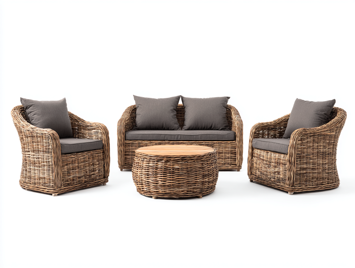 Canapé de jardin en résine tressée 4 pièces 120x65x75 cm - Marron-Gris - design naturel et convivial-Cottamyyard