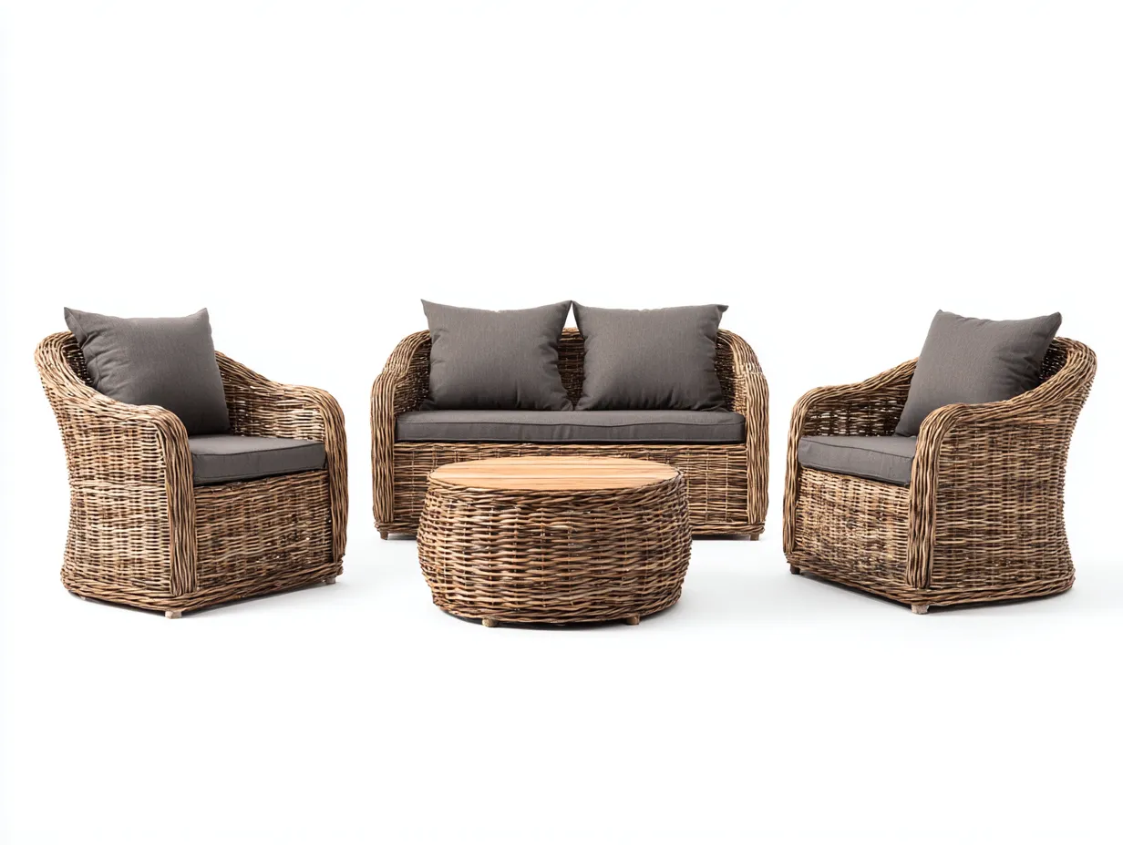 Canapé de jardin en résine tressée 4 pièces 120x65x75 cm - Marron-Gris - design naturel et convivial-Cottamyyard