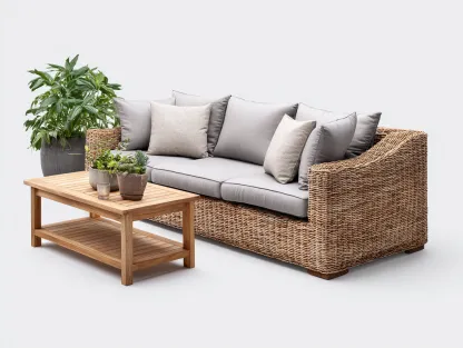Canapé de jardin avec table basse en rotin tressé et bois d'eucalyptus 200x80x75 cm - usage extérieur - beige - design naturel-Cottamyyard
