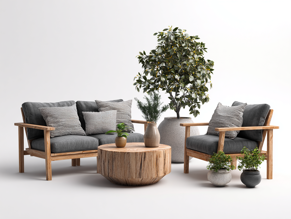 Canapé de jardin en bois 3 pièces 130x70x78 cm - Marron-Gris - style naturel contemporain-Cottamyyard