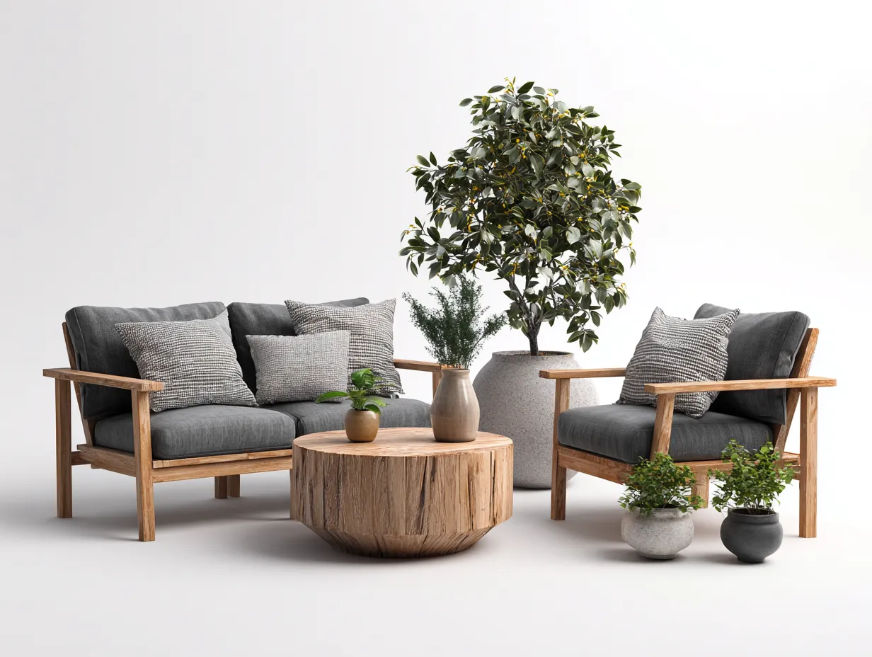 Canapé de jardin en bois 3 pièces 130x70x78 cm - Marron-Gris - style naturel contemporain-Cottamyyard