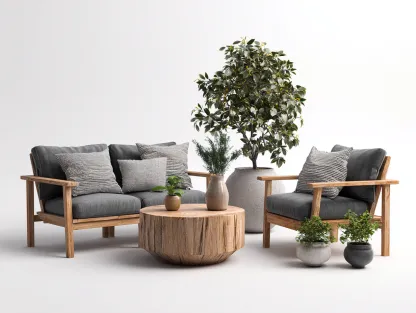 Canapé de jardin en bois 3 pièces 130x70x78 cm - Marron-Gris - style naturel contemporain-Cottamyyard