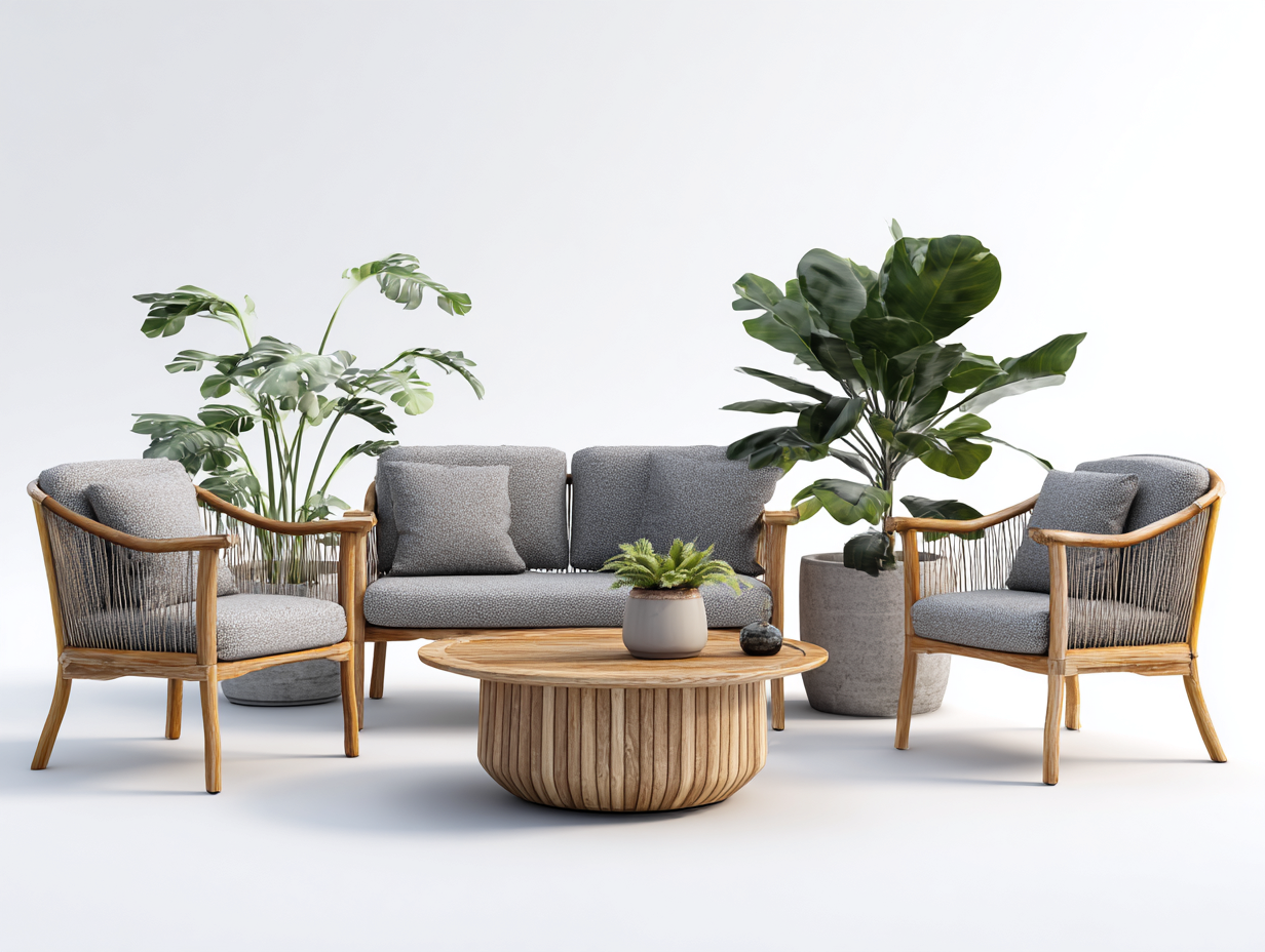 Canapé de jardin avec fauteuils et table basse en bois d'eucalyptus 180x80x75 cm - usage extérieur - bois naturel - design naturel-Cottamyyard