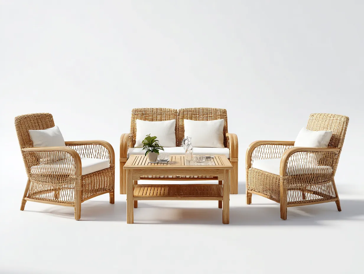 Canapé de jardin en rotin naturel ensemble salon extérieur 120x70x80 cm - bois naturel - design tressé-Cottamyyard