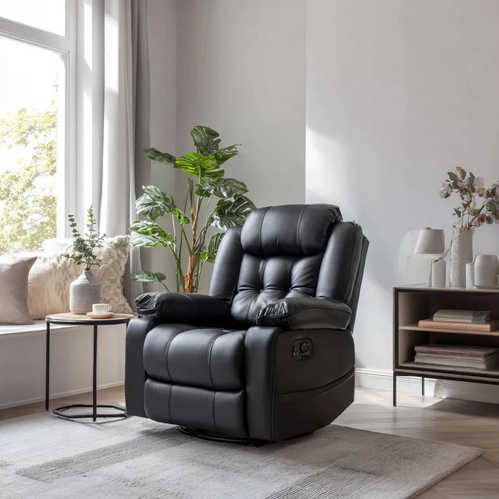 Poltrona Relax Reclinabile in Ecopelle Nero 85x90x100 cm - Design Moderno