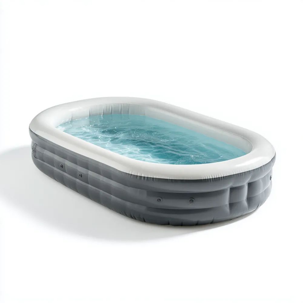 Piscina gonfiabile ovale in PVC 300x175x60 cm – Grigio/Bianco – Per Giardino