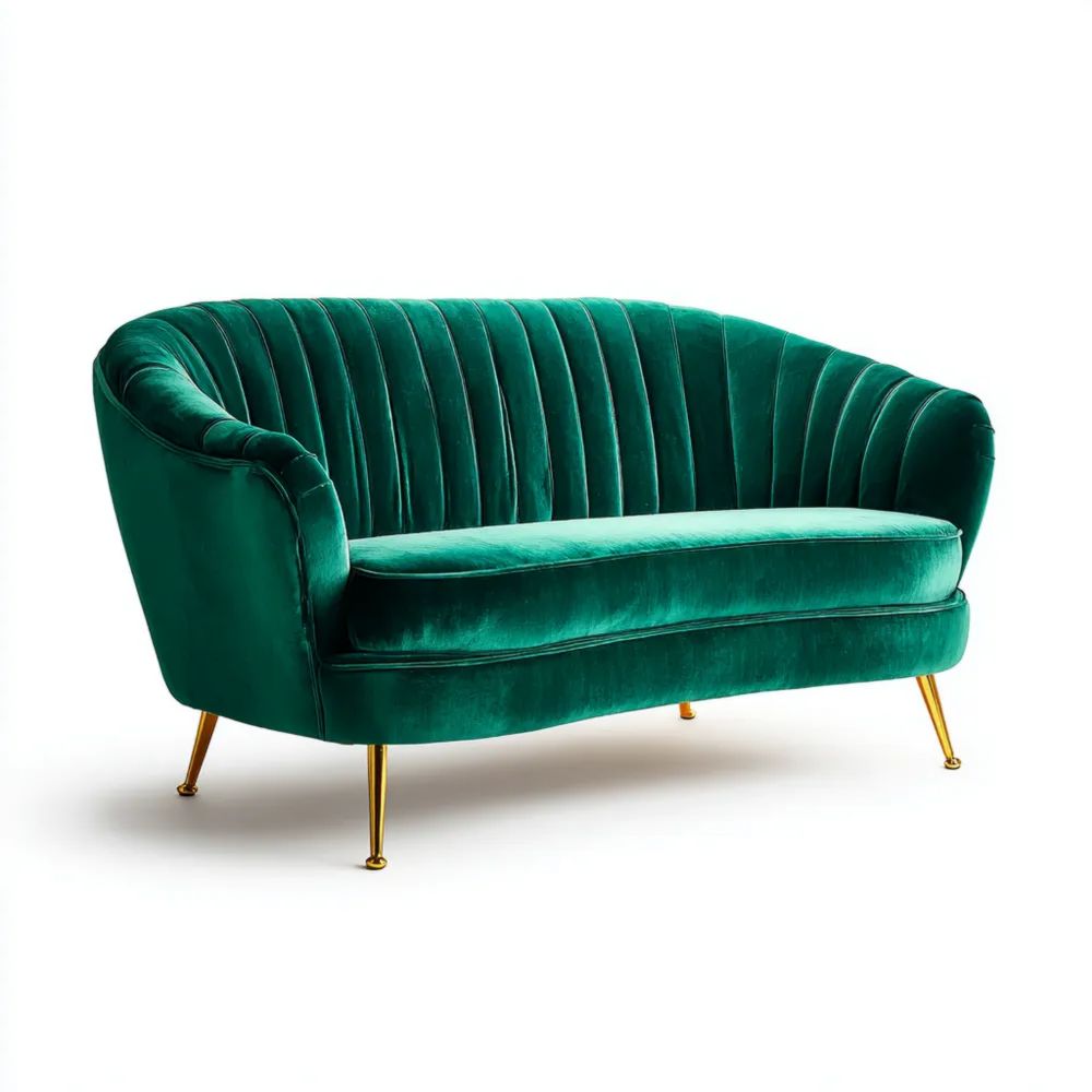 Divano a due posti in velluto 150x85x80 cm - Verde Smeraldo - Design retrò