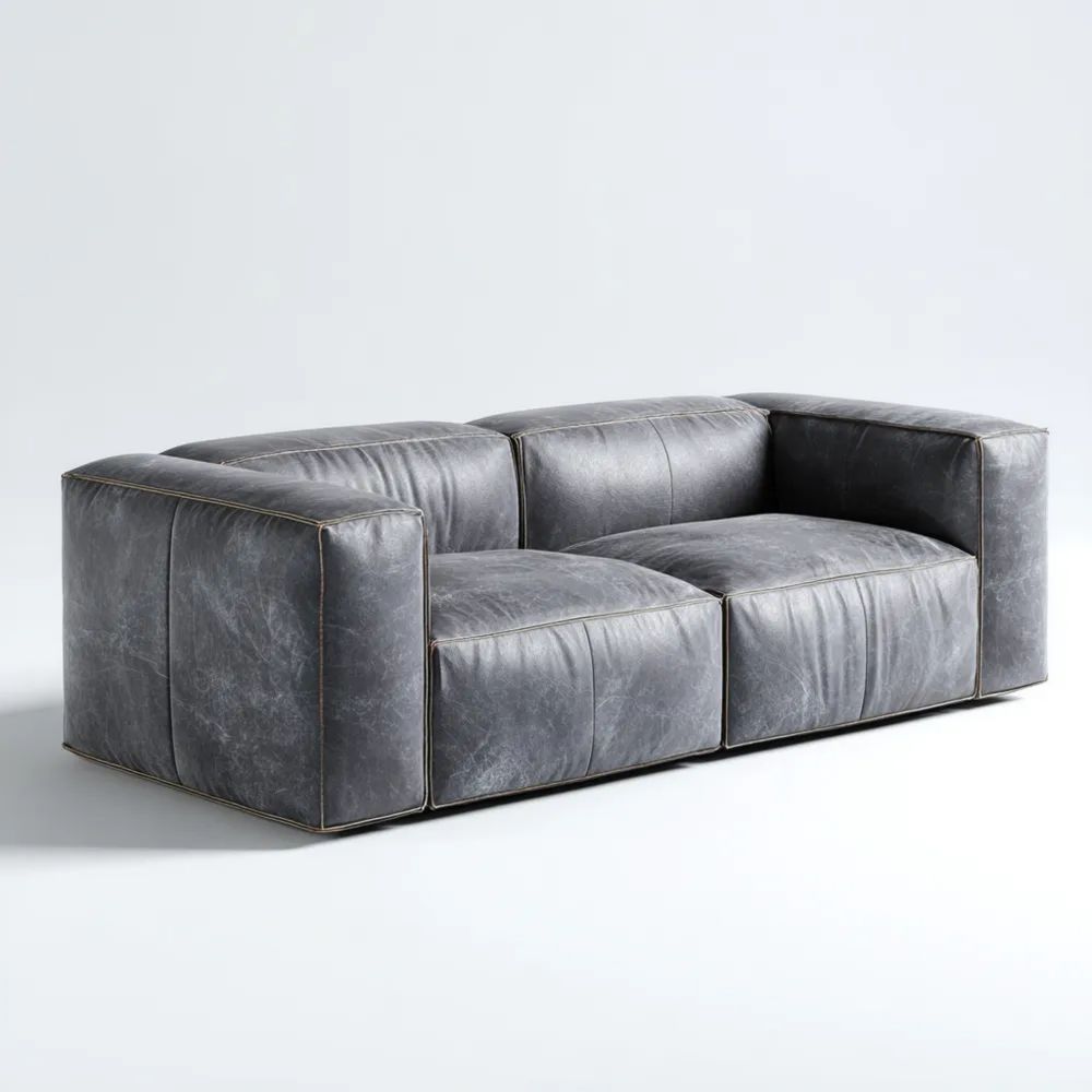 Divano a due posti in pelle 180x95x75 cm - Grigio elegante - Design moderno